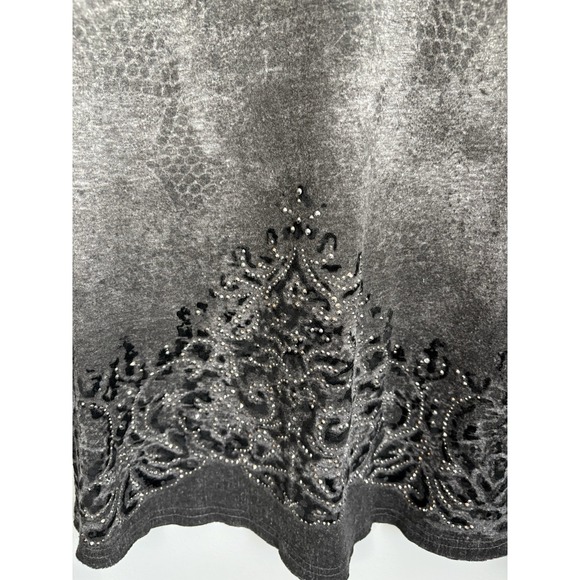 Miss Me Y2K Velvet Burnout Top Size Large Black Long Sleeve Rhinestones Distress - Picture 2 of 8